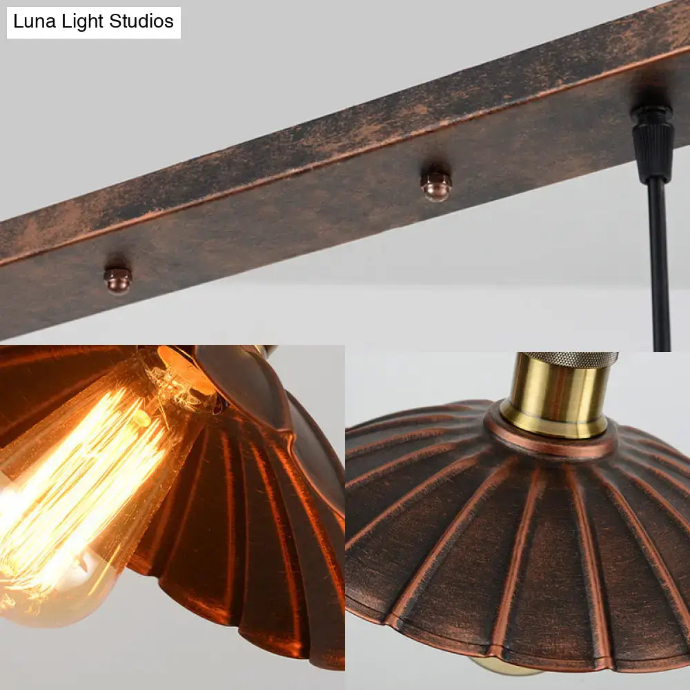 Decorbites antique style 110v-120v metal island light with bronze finish, scalloped edges, and brass accents for dining table