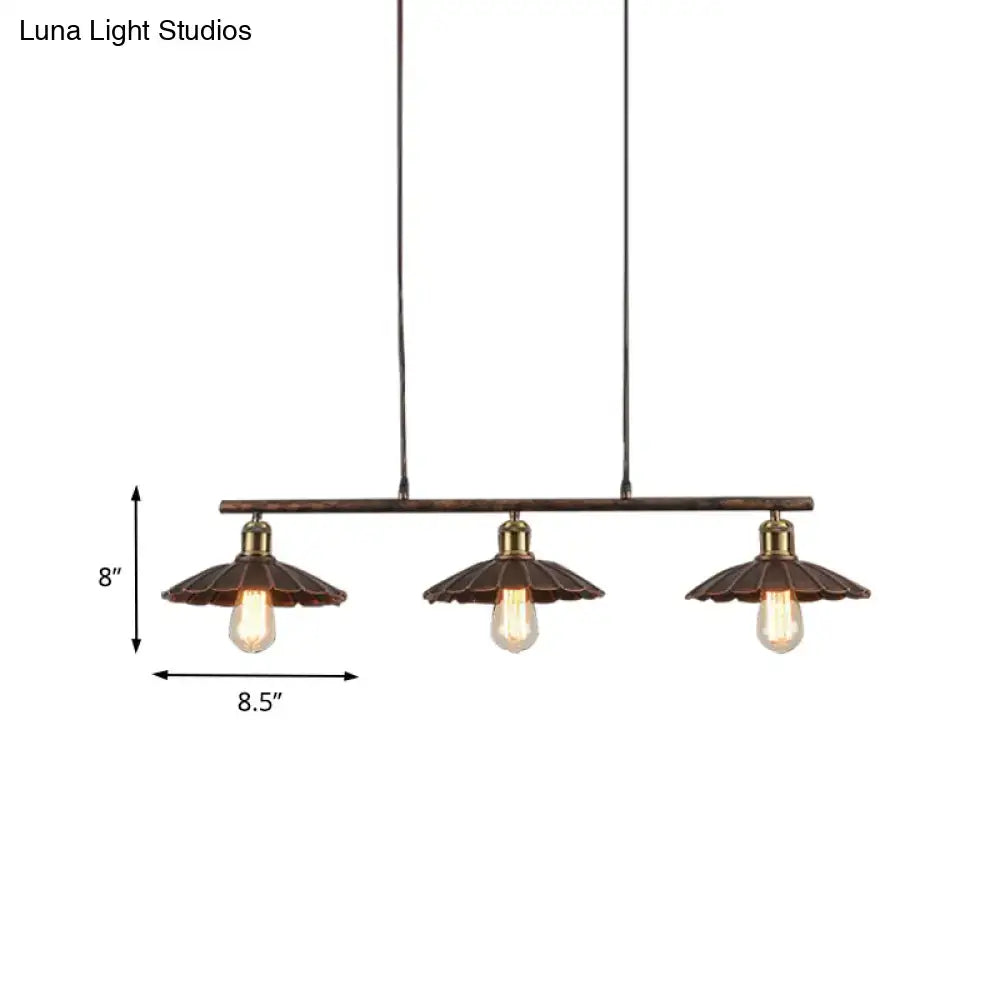 Decorbites antique style metal island light with scalloped edges dark bronze 3-head pendant lighting 110v-120v
