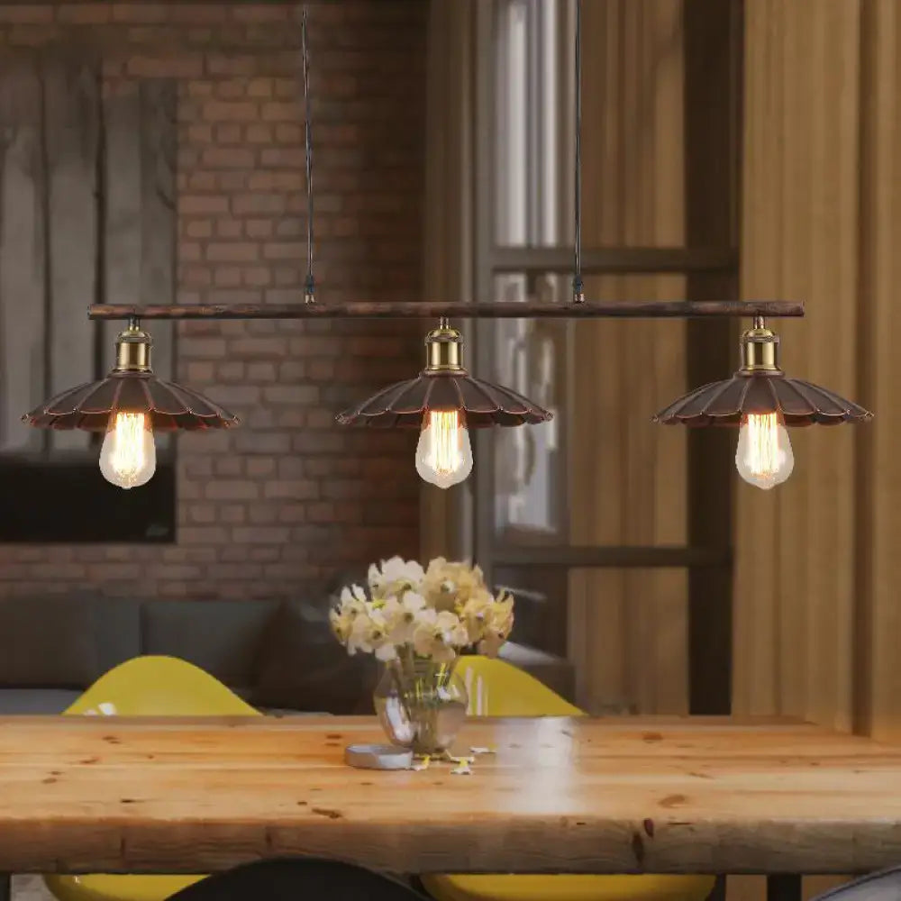 Decorbites antique style metal island light 110v-120v rustic three-head pendant with scalloped edges dark bronze shades