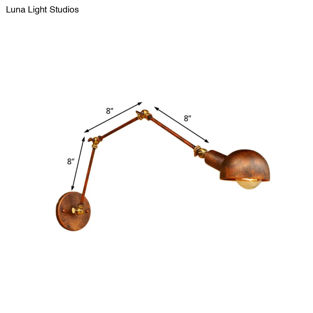 مصباح حائط معدني على الطراز العتيق - مصباح حائط قابل للتعديل باللون الصدأ بتصميم مقبب - قطر 4 بوصات/6.5 بوصة - مثالي لغرف الدراسة