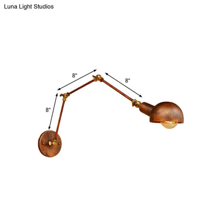 مصباح حائط معدني على الطراز العتيق - مصباح حائط قابل للتعديل باللون الصدأ بتصميم مقبب - قطر 4 بوصات/6.5 بوصة - مثالي لغرف الدراسة
