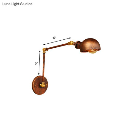Aplique de pared de metal estilo antiguo - Aplique ajustable en color óxido con diseño abovedado - Diámetro de 4"/6.5" - Ideal para estudios