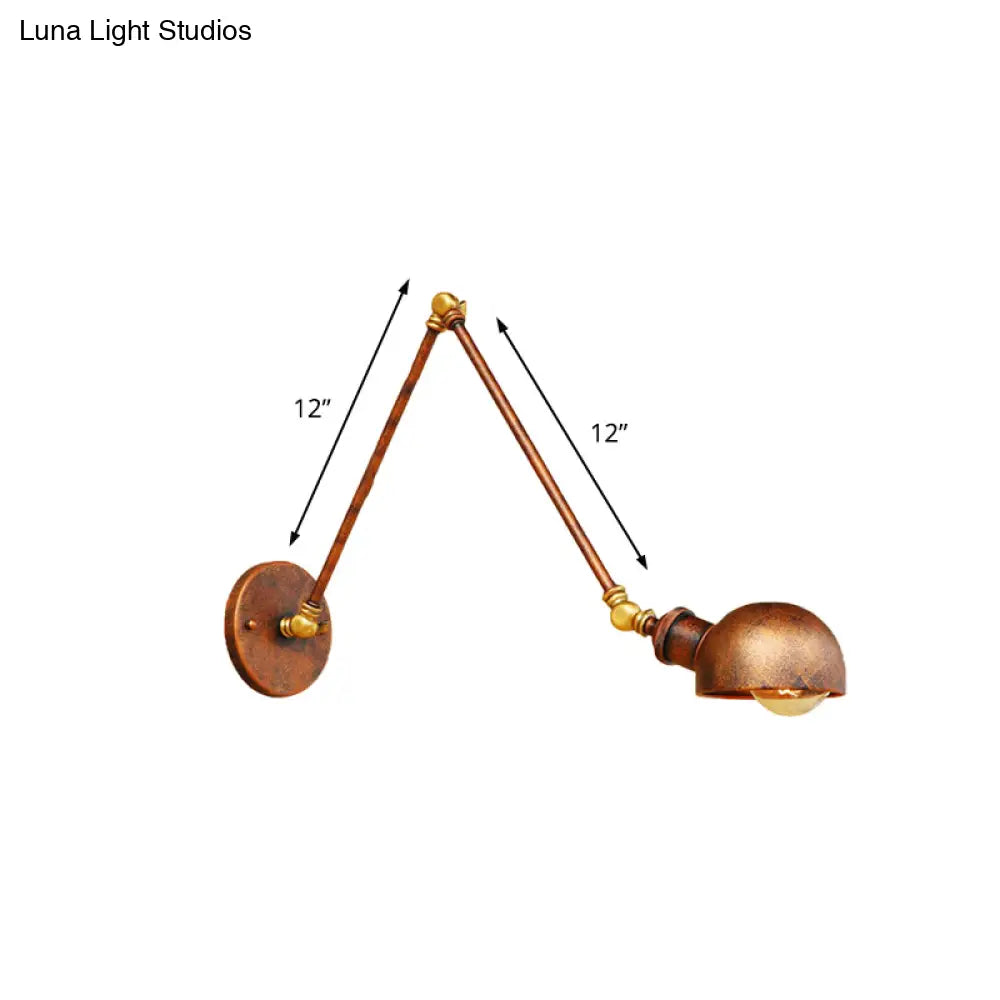 Aplique de pared de metal estilo antiguo - Aplique ajustable en color óxido con diseño abovedado - Diámetro de 4"/6.5" - Ideal para estudios