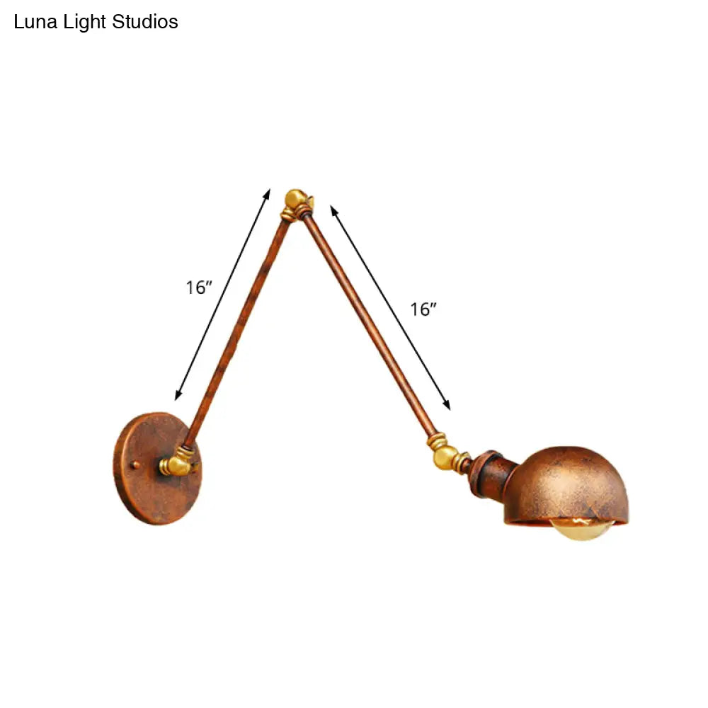 مصباح حائط معدني على الطراز العتيق - مصباح حائط قابل للتعديل باللون الصدأ بتصميم مقبب - قطر 4 بوصات/6.5 بوصة - مثالي لغرف الدراسة