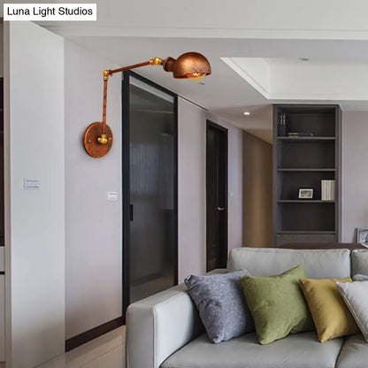 Aplique de pared de metal estilo antiguo - Aplique ajustable en color óxido con diseño abovedado - Diámetro de 4"/6.5" - Ideal para estudios