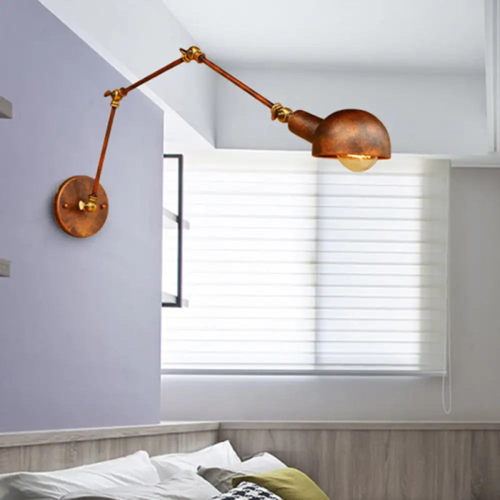 Aplique de pared de metal estilo antiguo - Aplique ajustable en color óxido con diseño abovedado - Diámetro de 4"/6.5" - Ideal para estudios