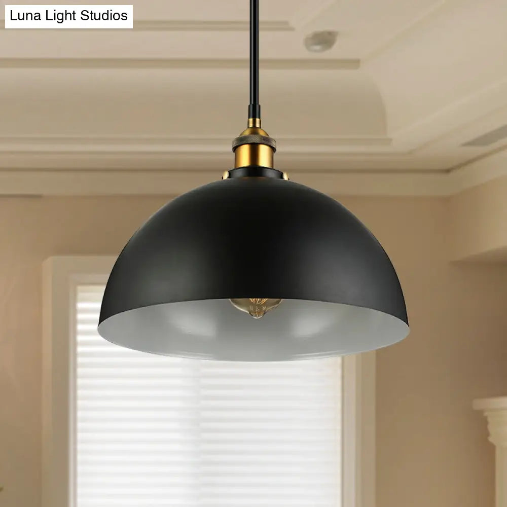 Antique Style Metallic Domed Pendant Light for Restaurant - Black/White, 12"/16" Dia