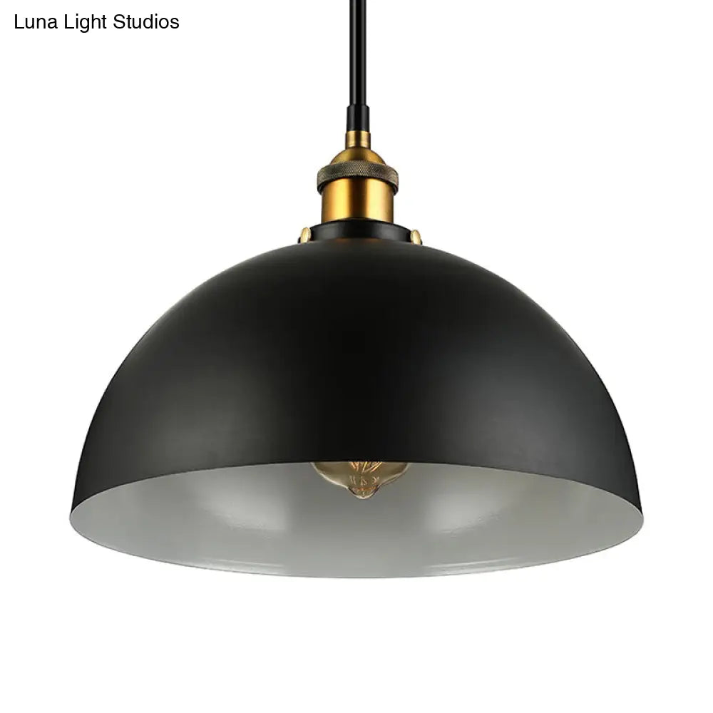 Antique Style Metallic Domed Pendant Light for Restaurant - Black/White, 12"/16" Dia