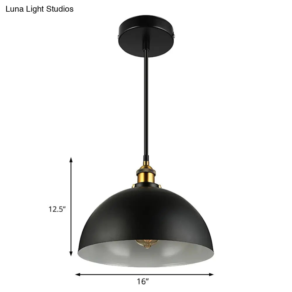 Antique Style Metallic Domed Pendant Light for Restaurant - Black/White, 12"/16" Dia