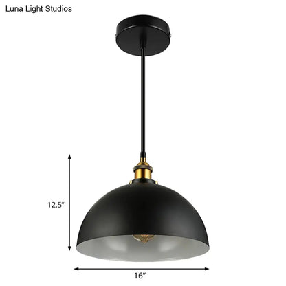 Antique Style Metallic Domed Pendant Light for Restaurant - Black/White, 12"/16" Dia