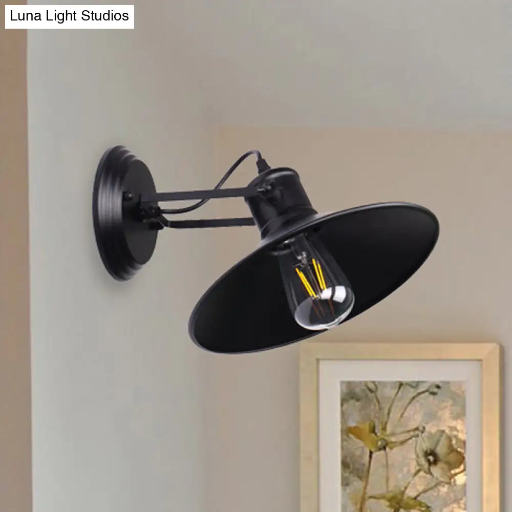 Aplique de pared metálico estilo antiguo con forma de platillo, lámpara de pasillo de 1 bombilla en negro/óxido