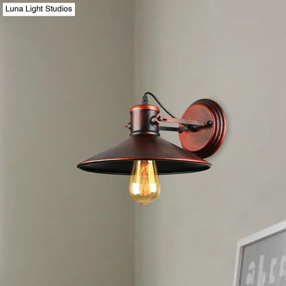 Aplique de pared metálico estilo antiguo con forma de platillo, lámpara de pasillo de 1 bombilla en negro/óxido