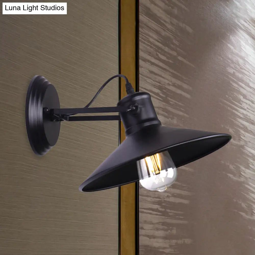 Aplique de pared metálico estilo antiguo con forma de platillo, lámpara de pasillo de 1 bombilla en negro/óxido