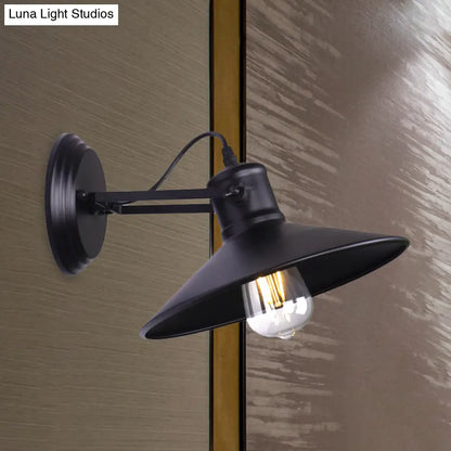 Aplique de pared metálico estilo antiguo con forma de platillo, lámpara de pasillo de 1 bombilla en negro/óxido