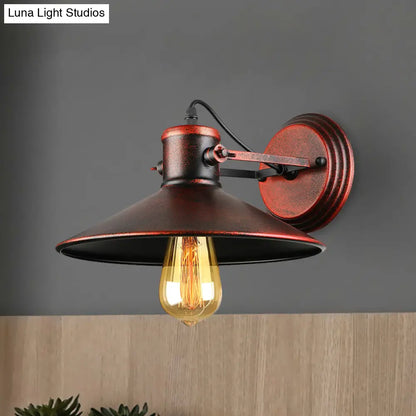 Aplique de pared metálico estilo antiguo con forma de platillo, lámpara de pasillo de 1 bombilla en negro/óxido