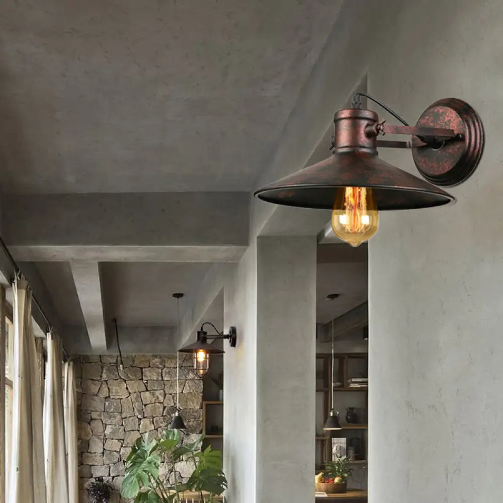 Aplique de pared metálico estilo antiguo con forma de platillo, lámpara de pasillo de 1 bombilla en negro/óxido