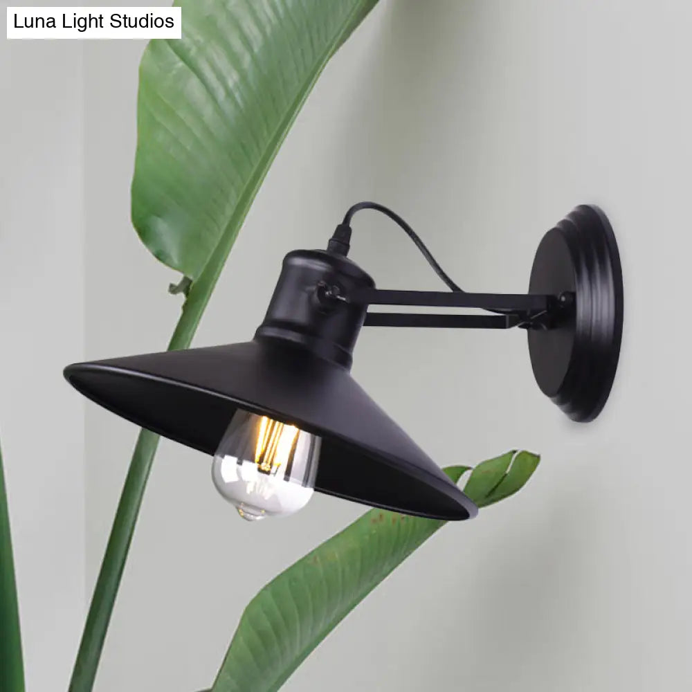 Aplique de pared metálico estilo antiguo con forma de platillo, lámpara de pasillo de 1 bombilla en negro/óxido