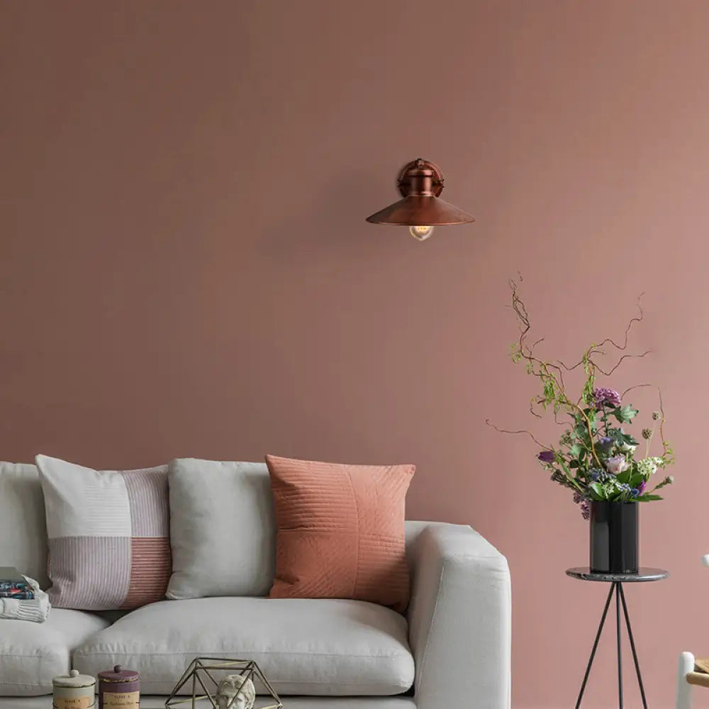 Aplique de pared metálico estilo antiguo con forma de platillo, lámpara de pasillo de 1 bombilla en negro/óxido