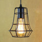 Antique-Style Open Cage Pendant Lamp in Black for Hallway