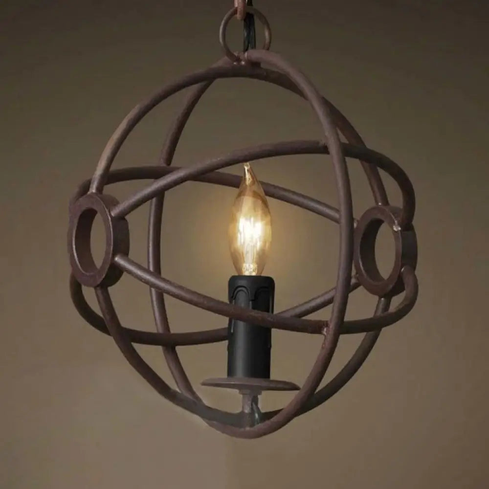 Antique Style Orbit Pendant Lighting Fixture - Black/Dark Rust Iron - Dining Table Hanging Lamp