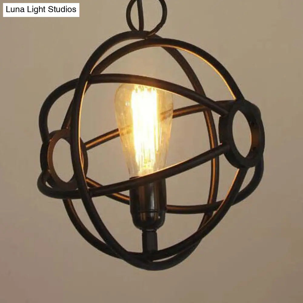 Antique Style Orbit Pendant Lighting Fixture - Black/Dark Rust Iron - Dining Table Hanging Lamp