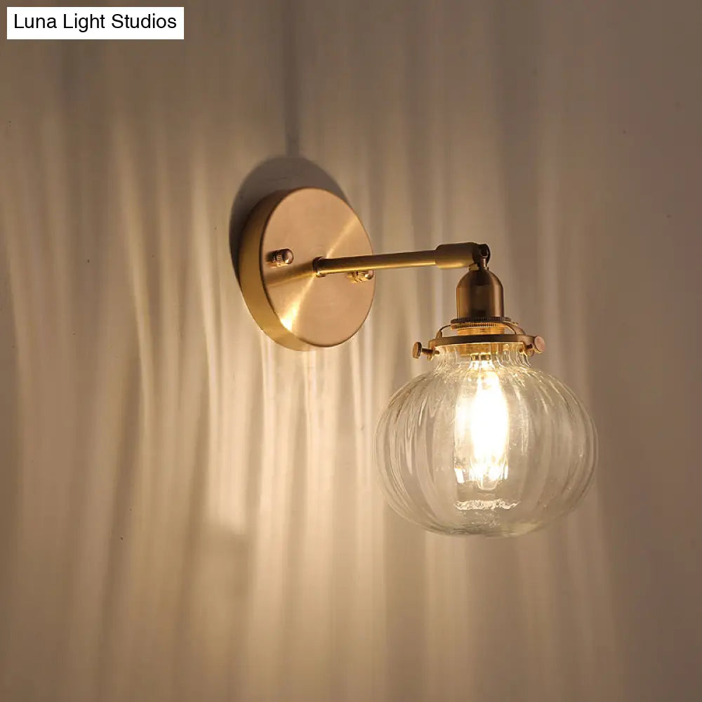 Lámpara de pared de cristal con pantalla de calabaza estilo antiguo - Lámpara de noche - 1 luz