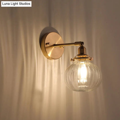 Lámpara de pared de cristal con pantalla de calabaza estilo antiguo - Lámpara de noche - 1 luz