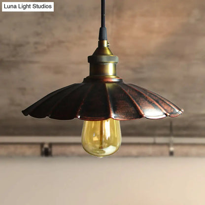 Antique Style Scalloped Iron Pendant Light for Living Room with 1 Copper Hanging Light