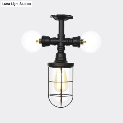 Lámpara de techo semiempotrada de estilo antiguo DecorBites™ - Lámpara de cristal transparente empotrada con jaula en color negro - 3 bombillas