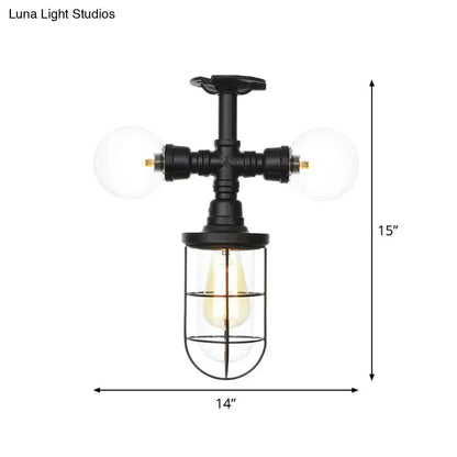 Lámpara de techo semiempotrada de estilo antiguo DecorBites™ - Lámpara de cristal transparente empotrada con jaula en color negro - 3 bombillas
