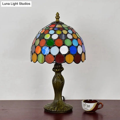 Lámpara de mesa de noche circular de vitral estilo antiguo - Luz de mesa naranja para sala de estar