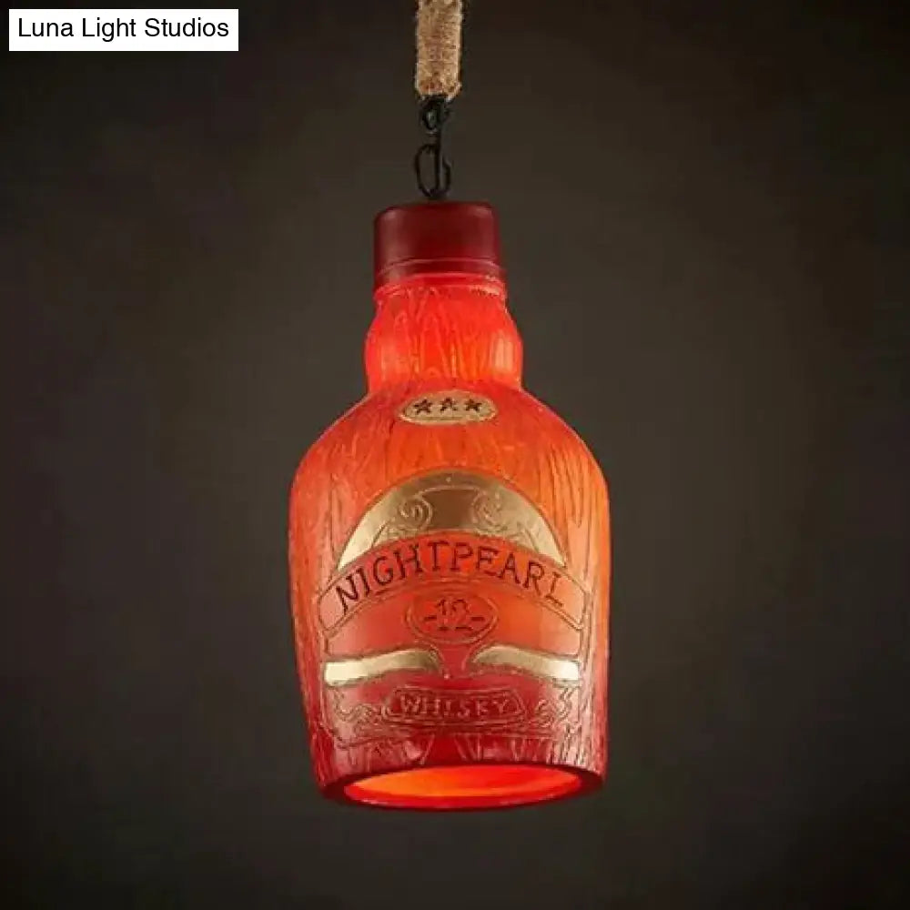 Antique Style Wine Bottle Pendant Light: Adjustable Red/Yellow Hanging Lamp for Restaurants