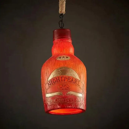 Antique Style Wine Bottle Pendant Light: Adjustable Red/Yellow Hanging Lamp for Restaurants