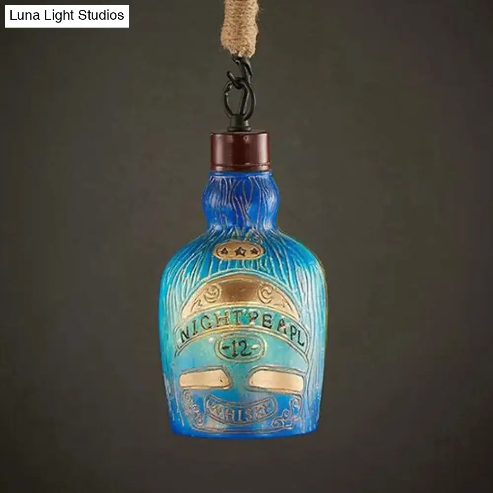 Antique Style Wine Bottle Pendant Light: Adjustable Red/Yellow Hanging Lamp for Restaurants