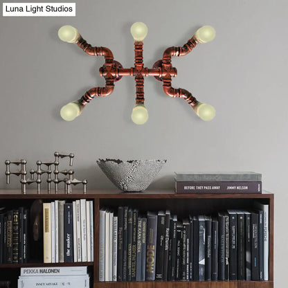 Lámpara de techo interior DecorBites™ de estilo antiguo y elegante – Hierro forjado, negro/cobre envejecido, montaje semiempotrado – 6 bombillas