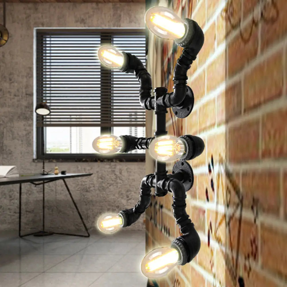 Lámpara de techo interior DecorBites™ de estilo antiguo y elegante – Hierro forjado, negro/cobre envejecido, montaje semiempotrado – 6 bombillas