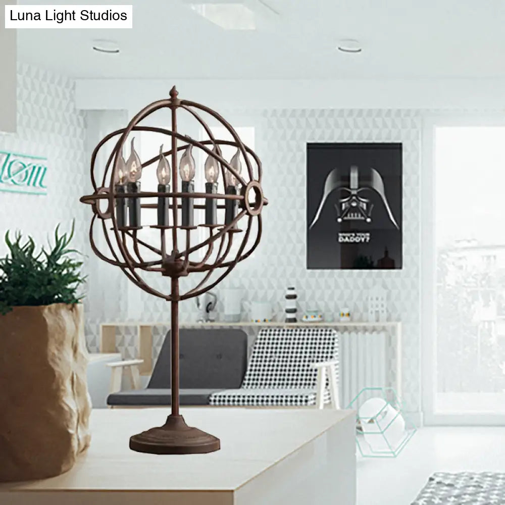 مصباح طاولة بتصميم مداري عتيق وأنيق مع تأثير شمعة متعددة الأضواء من الحديد المطاوع الريفي