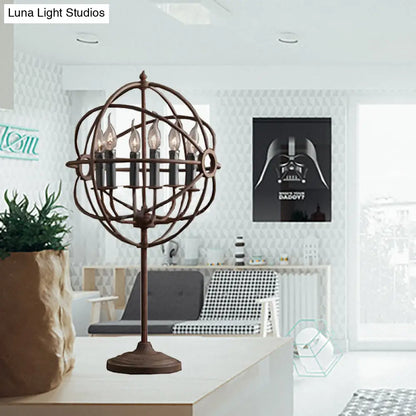 مصباح طاولة بتصميم مداري عتيق وأنيق مع تأثير شمعة متعددة الأضواء من الحديد المطاوع الريفي