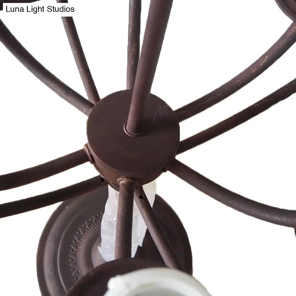 مصباح طاولة بتصميم مداري عتيق وأنيق مع تأثير شمعة متعددة الأضواء من الحديد المطاوع الريفي