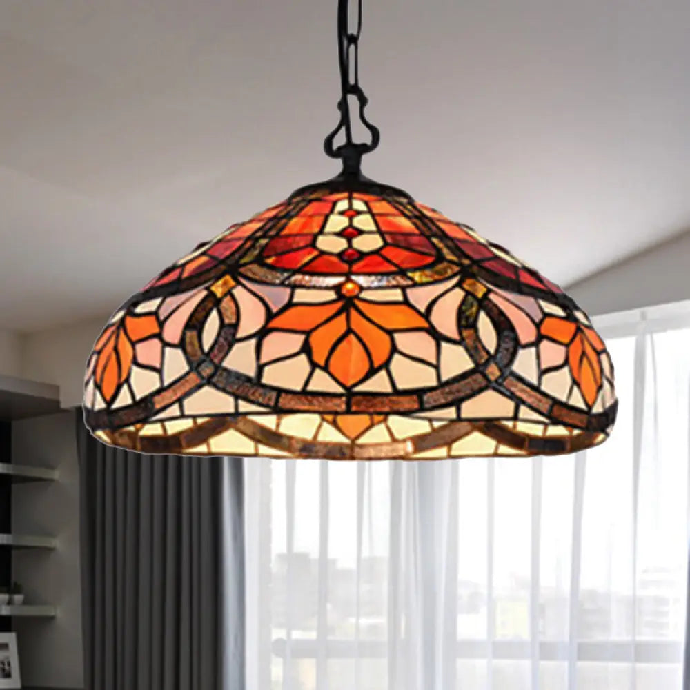 Antique Tiffany Stained Glass Pendant Light: Elegant Black Finish for Dining Room Décor