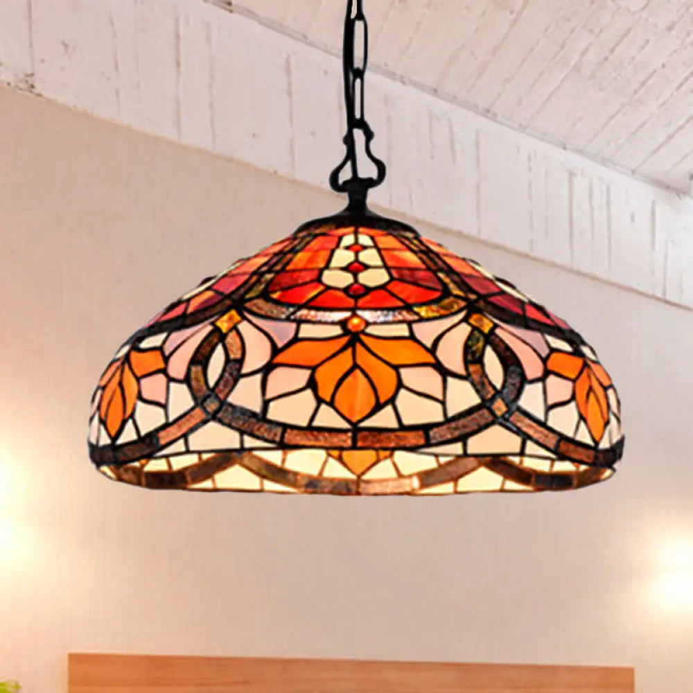 Antique Tiffany Stained Glass Pendant Light: Elegant Black Finish for Dining Room Décor