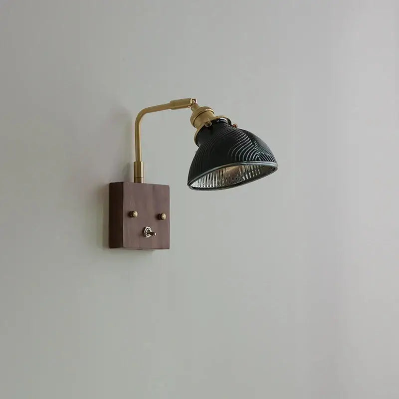 Black ceramic wall light with brass accents and wooden base for decorbites clear glass antique walnut stair sconce