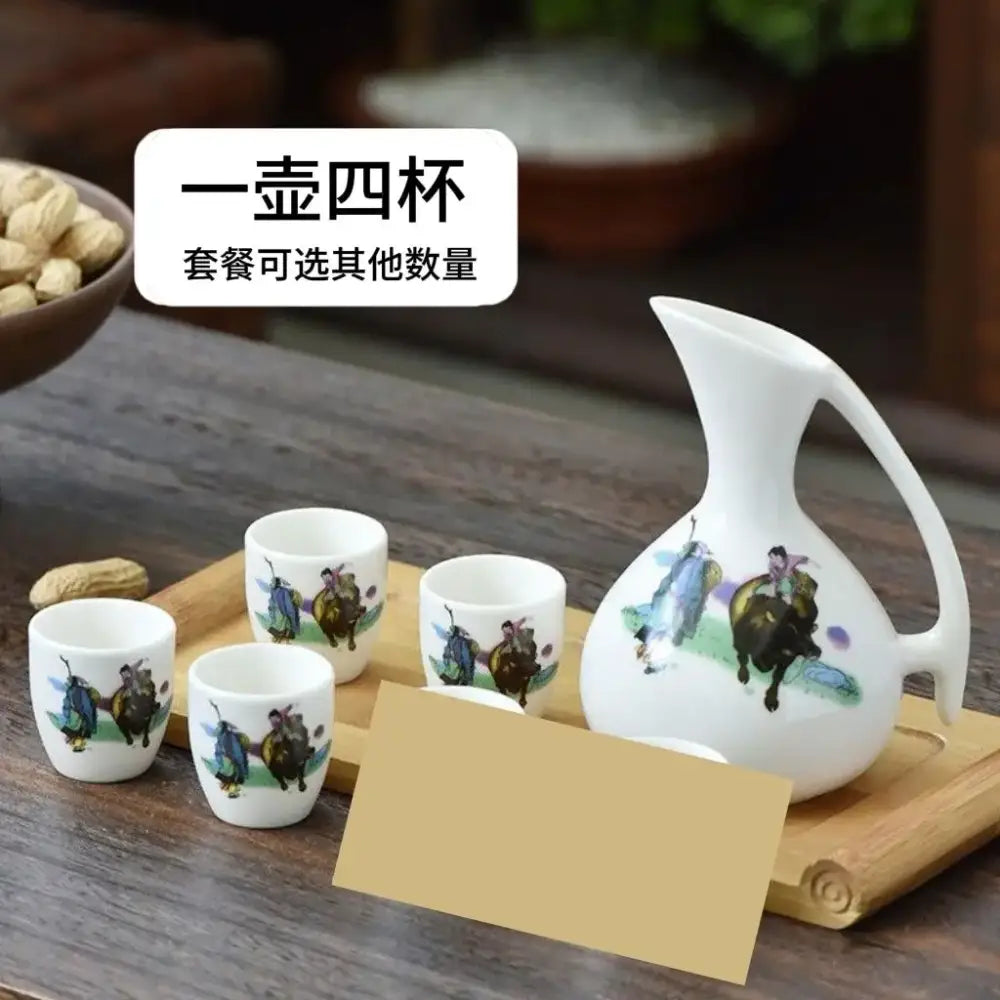 Antique white ceramic warming container dining room set with hand-painted riders on horses featuring decorbites ceramic wine style
