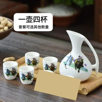 Antique white ceramic warming container dining room set with hand-painted riders on horses featuring decorbites ceramic wine style