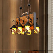 DecorBites™ antique white dining room chandelier with metal arms and four warm-lit clear glass shades featuring leaf cutouts