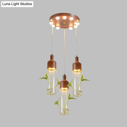 Lámpara de techo colgante con forma de racimo de botellas de vino antiguas - LED metálico con múltiples bombillas, acabado marrón