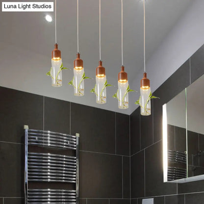 Lámpara de techo colgante con forma de racimo de botellas de vino antiguas - LED metálico con múltiples bombillas, acabado marrón