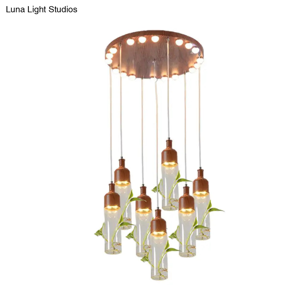 Lámpara de techo colgante con forma de racimo de botellas de vino antiguas - LED metálico con múltiples bombillas, acabado marrón