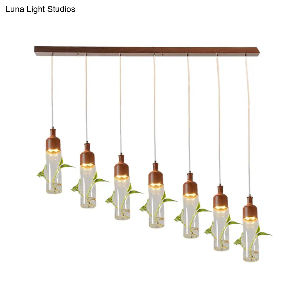 Lámpara de techo colgante con forma de racimo de botellas de vino antiguas - LED metálico con múltiples bombillas, acabado marrón