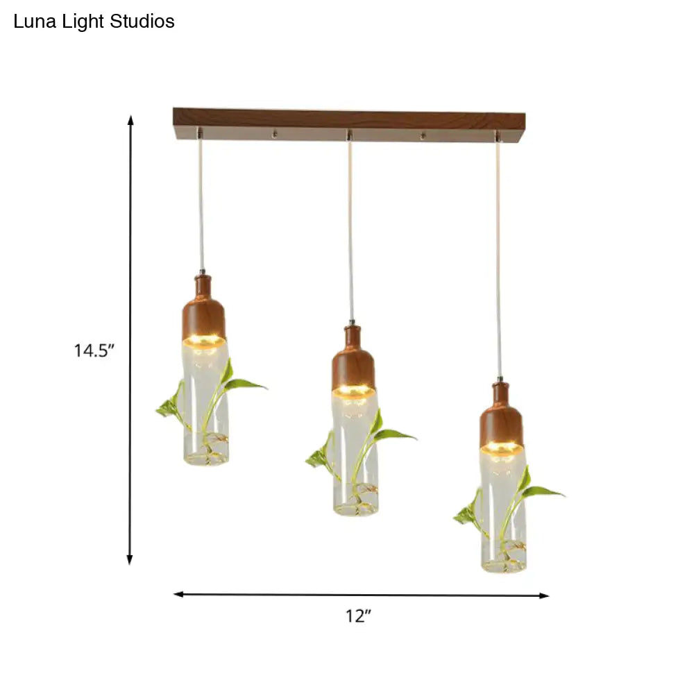 Lámpara de techo colgante con forma de racimo de botellas de vino antiguas - LED metálico con múltiples bombillas, acabado marrón